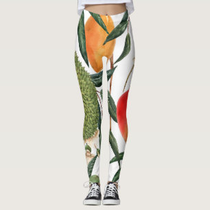 Legging Duriano tropical com aquarela, padrão de manga.