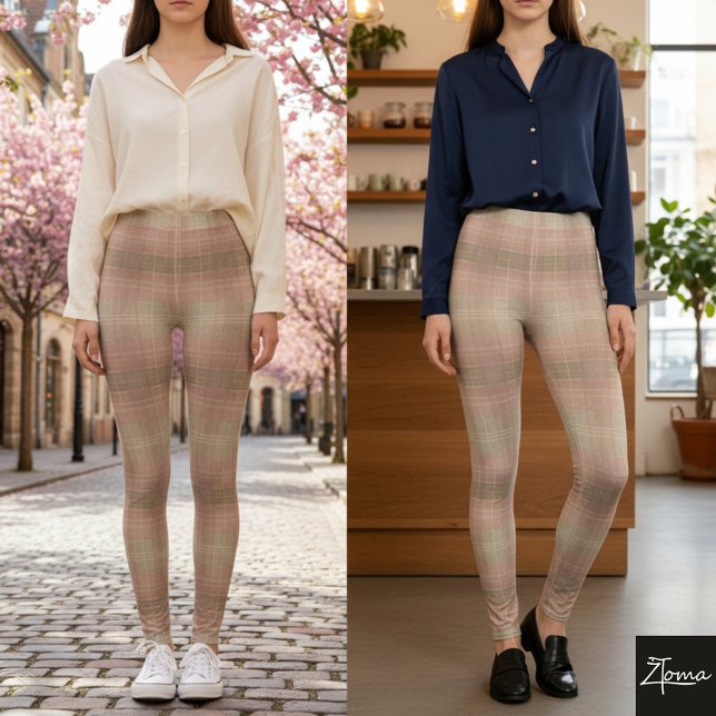 Legging Dusty Pink Khaki Textured Plaid Block (Criador carregado)