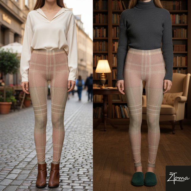 Legging Dusty Rose Pink Sage Tartan Plaid (Criador carregado)
