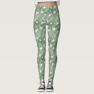 Legging Dusty Sage Floral Verde Flor Padrão Verde