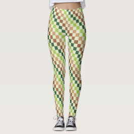 Legging Earthy rainbow diagonal checkerboard pattern