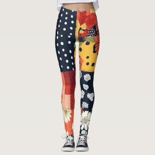 Legging Eclético Floral Patchwork Azul Coral Cottage