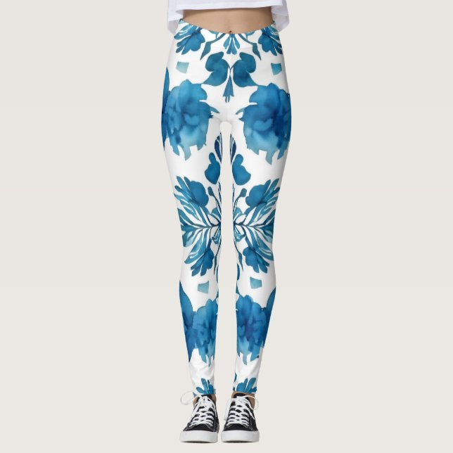 Legging Ecos da Groovy: Padrão de Aquarela Boho (Frente)