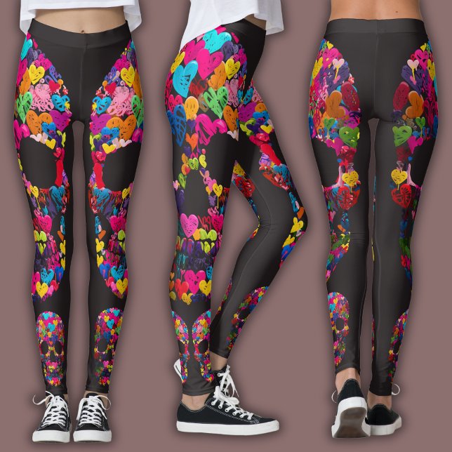 Legging Edgy Skull Pattern | Colorful Skulls on Black (Criador carregado)