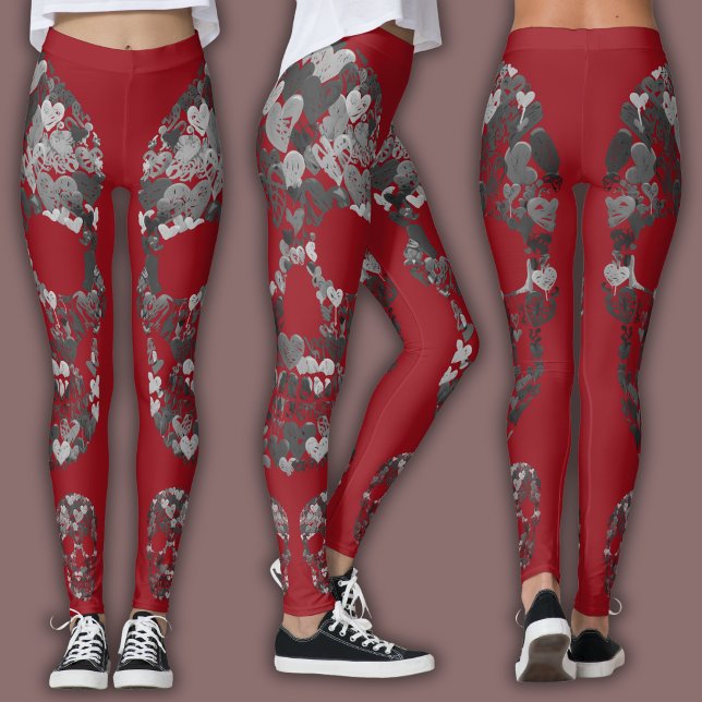 Legging Edgy Skull Pattern | Grey Skulls on Red (Criador carregado)