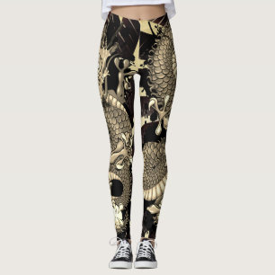 Legging Efeito de pele Tattooed tatuagem do dragão do