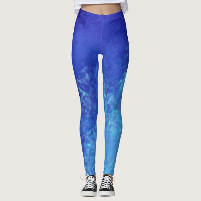 Legging Efeito de sonho pintura nuvens de palhetas Azul (Frente)
