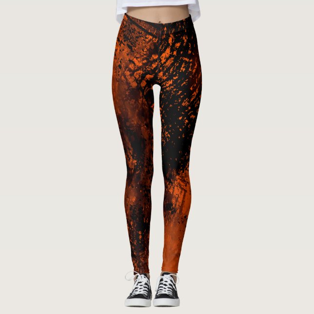 Legging Efeito Splatter de Tinta Laranja e Preto (Frente)