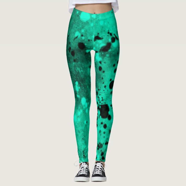 Legging Efeito Splatter de Tinta Verde e Preto (Frente)