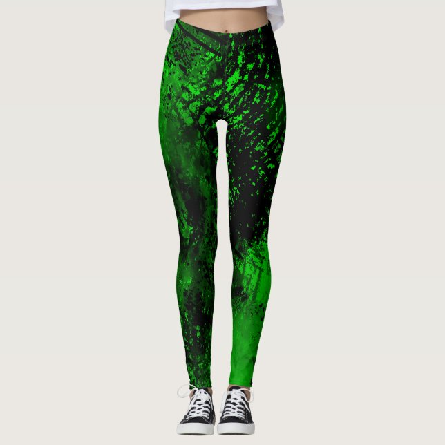 Legging Efeito Splatter de Tinta Verde e Preto (Frente)