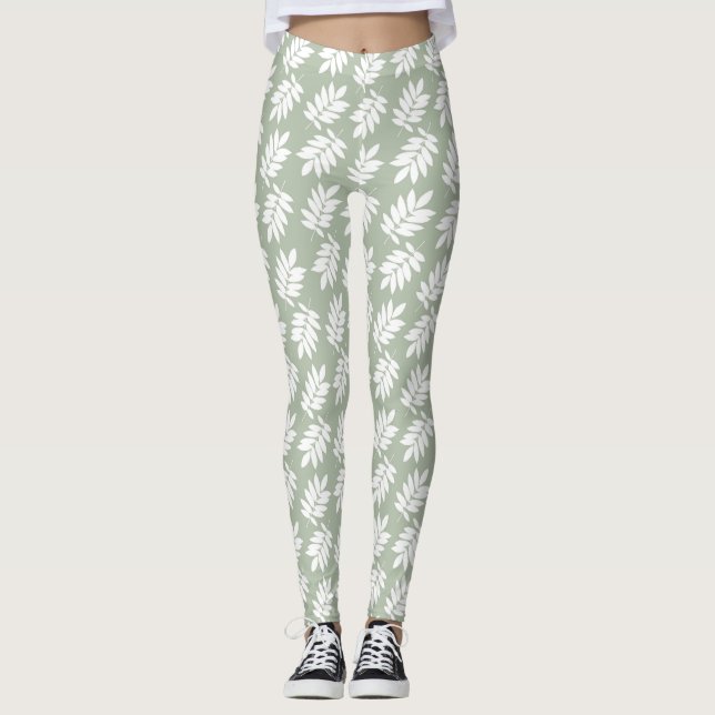 Legging Elder Leaf Pattern White on Green (Frente)