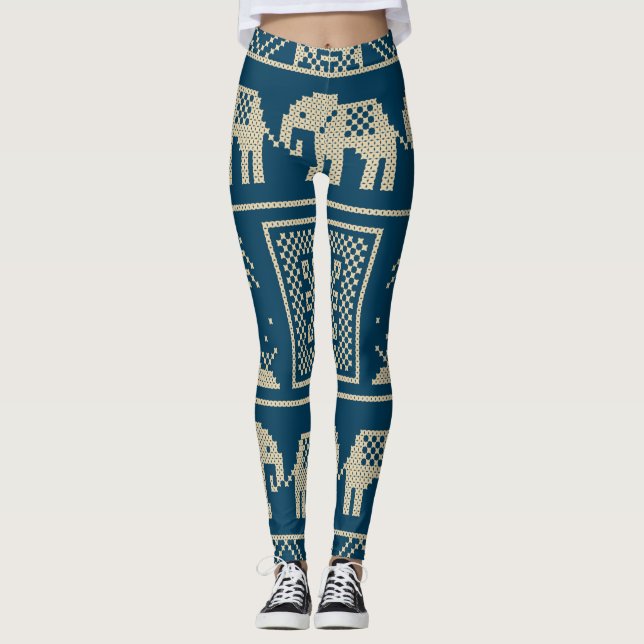 Legging Elefantes africanos Trendy marinho fundo azul (Frente)