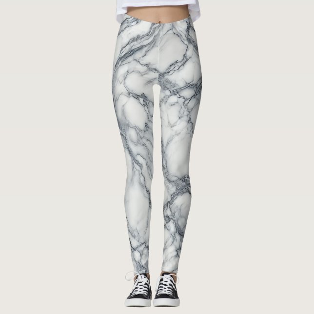 Legging Elegância Chic Cinza e Branco com Aparência de Már (Frente)