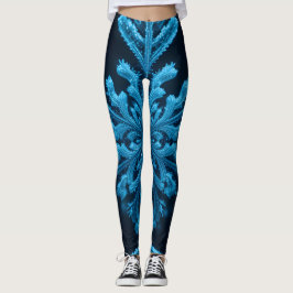 Legging Elegância Congelada: Floco de Neve Azul Intriciado