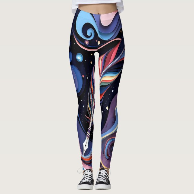 Legging Elegância da Pena Cósmica (Frente)
