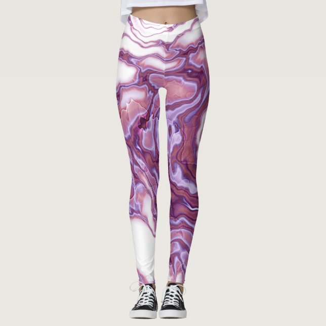 Legging Elegância de Mármore Roxo Rosa (Frente)