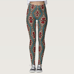 Legging Elegância de Padrão de Azulejo Azulejos de Cobre V