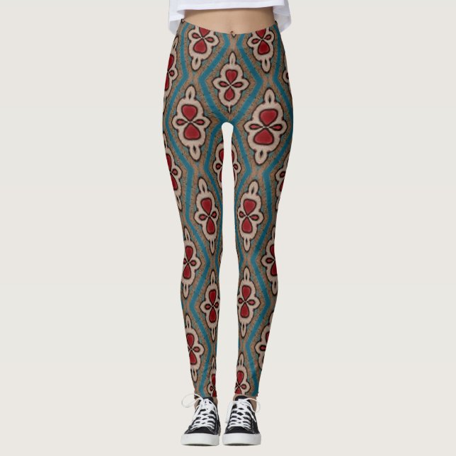 Legging Elegância de Padrão de Azulejo Azulejos de Cobre V (Frente)
