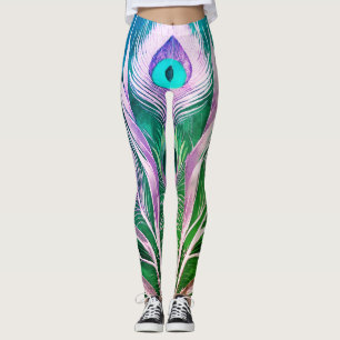 Legging Elegância Eetérea: Penas de Pavão no Ar Radiante