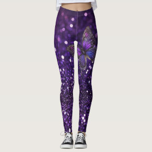 Legging Elegância Encantadora: A Borboleta Roxa Sparkle