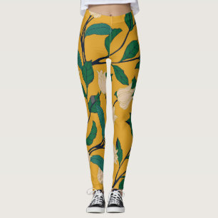 Legging Elegância Floral: Padrão De Folheto Vintage.