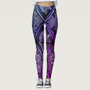 Legging Elegância Geométrica Ousada: Roxo e Preto