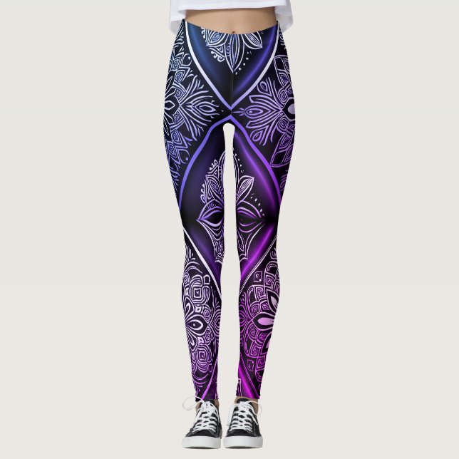 Legging Elegância Geométrica Ousada: Roxo e Preto (Frente)