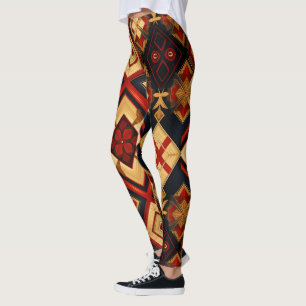 Legging Elegância Geométrica Padrão Invisível Vermelho Dou