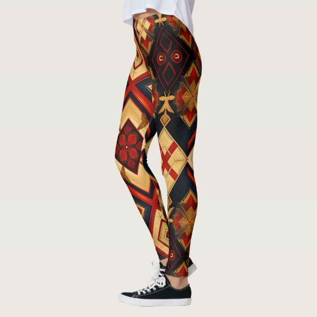 Legging Elegância Geométrica Padrão Invisível Vermelho Dou (Esquerda)