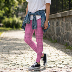 Legging Elegant Cute Pink Tartan Plaid Pattern