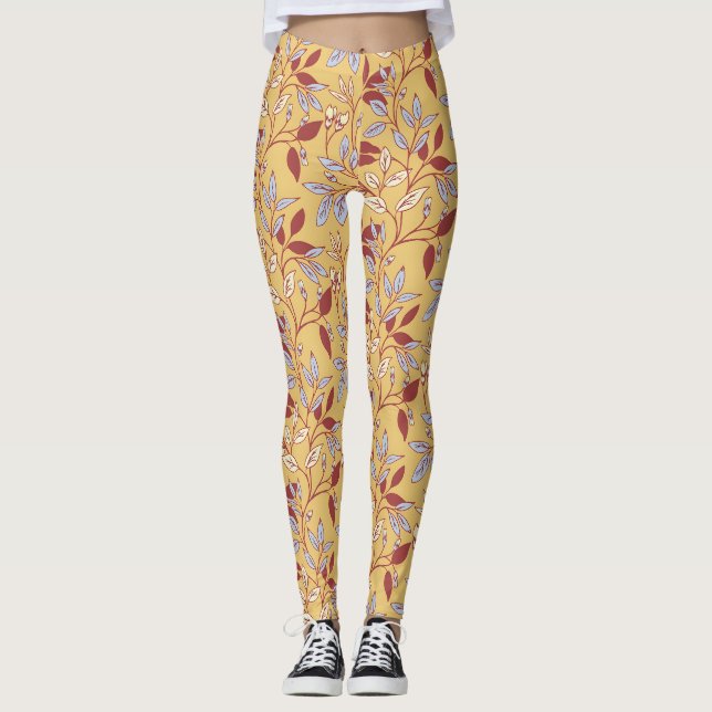 Legging Elegant Floral Pattern with Red and Blue Leaves (Frente)