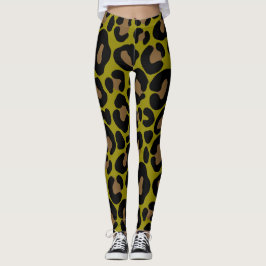 Legging Elegant olive green and black leopard Print