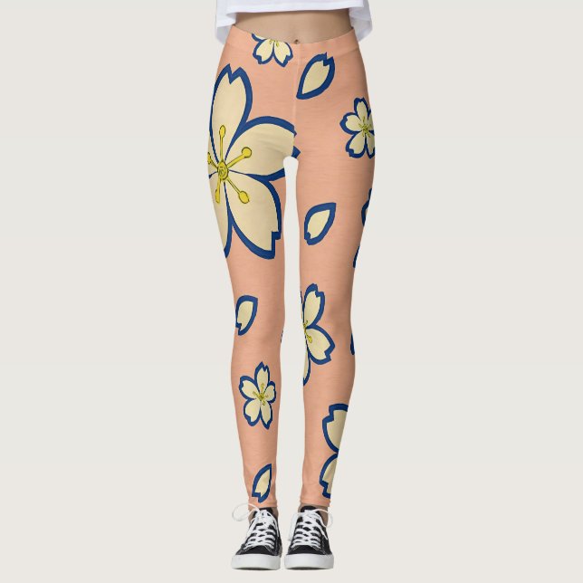 Legging Elegant Peach Kimono – Traditional Japanese Floral (Frente)
