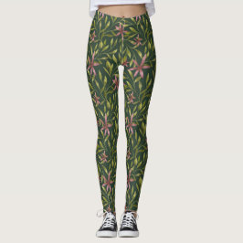 Legging Elegant Pink Flower Pattern on Dark Background