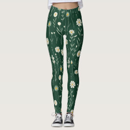 Legging Elegant Wildflower Pattern on Dark Green 