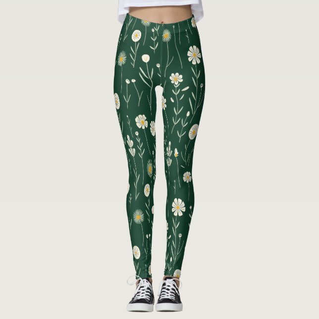 Legging Elegant Wildflower Pattern on Dark Green  (Frente)