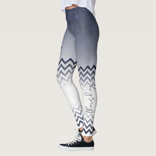 Legging elegante blanco y azul con zigzag (Esquerda)