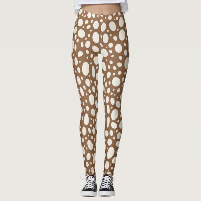 Legging Elegante Branco & Bege Bolinhas Stylish  (Frente)