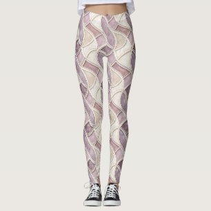Legging Elegante Curva em Creme e Lilás – Geométrico