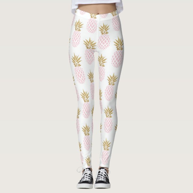 Legging Elegante de abacaxi tropical dourado (Frente)