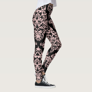 Legging Elegante de Damasco Rosa e Preto