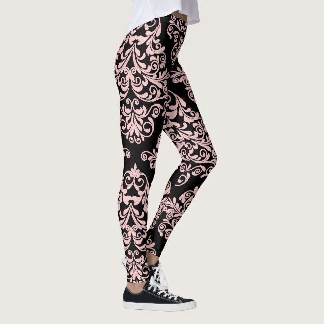 Legging Elegante de Damasco Rosa e Preto (Direita)