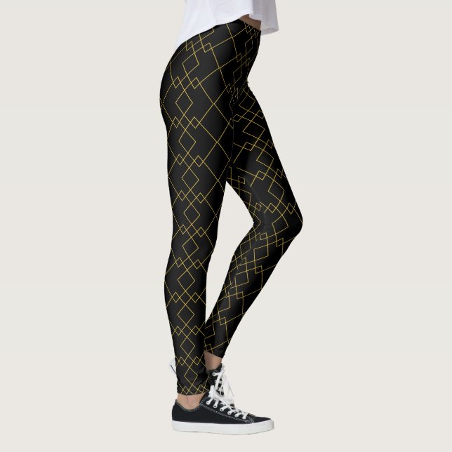 Legging Elegante Design de Caixa Geométrica Dourada Preta (Direita)
