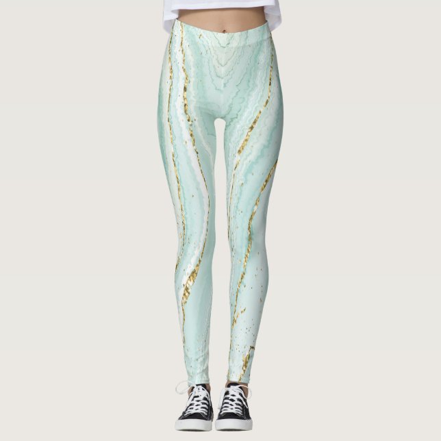 Legging elegante design de mármore líquido pintado à mão c (Frente)
