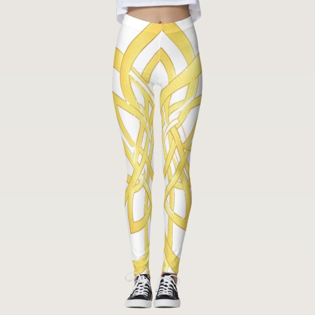 Legging Elegante Design de Padrão Ornamental Dourado (Frente)