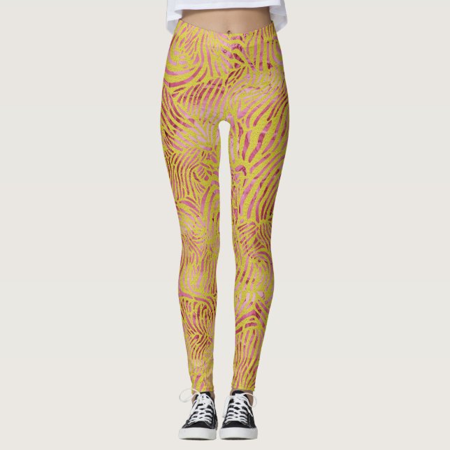 Legging Elegante design de zebra em dourado e rosa poeiren (Frente)