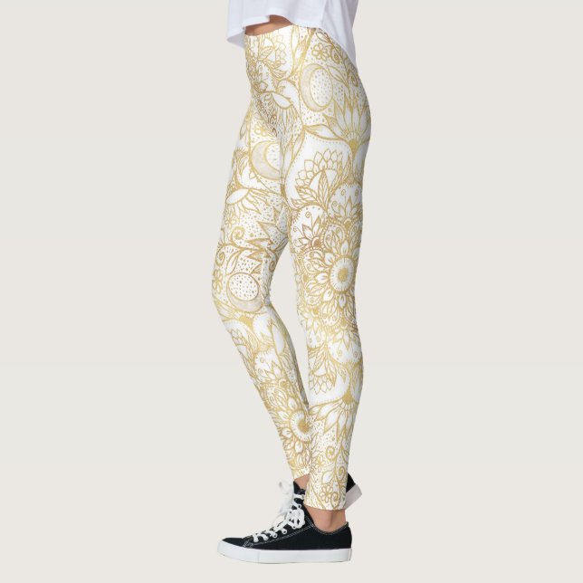 Legging Elegante Dourado Mandala Floral (Esquerda)