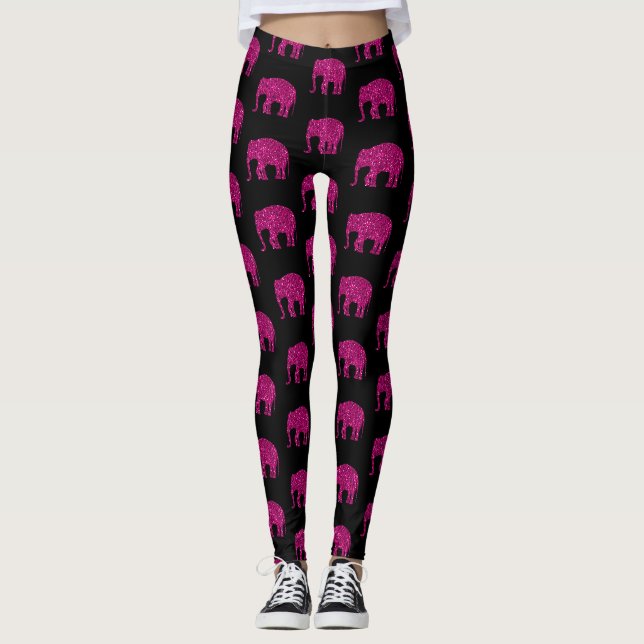 Legging Elegante elefante rosa quente brilhante padrão bri (Frente)