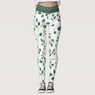 Legging Elegante estampa de folhas verdes e brancas