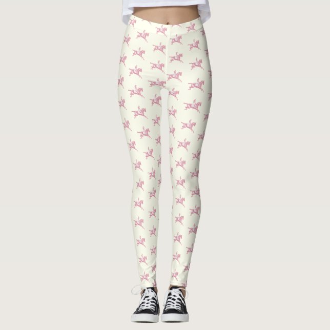 Legging Elegante Girly Pink White Horseback Anel (Frente)